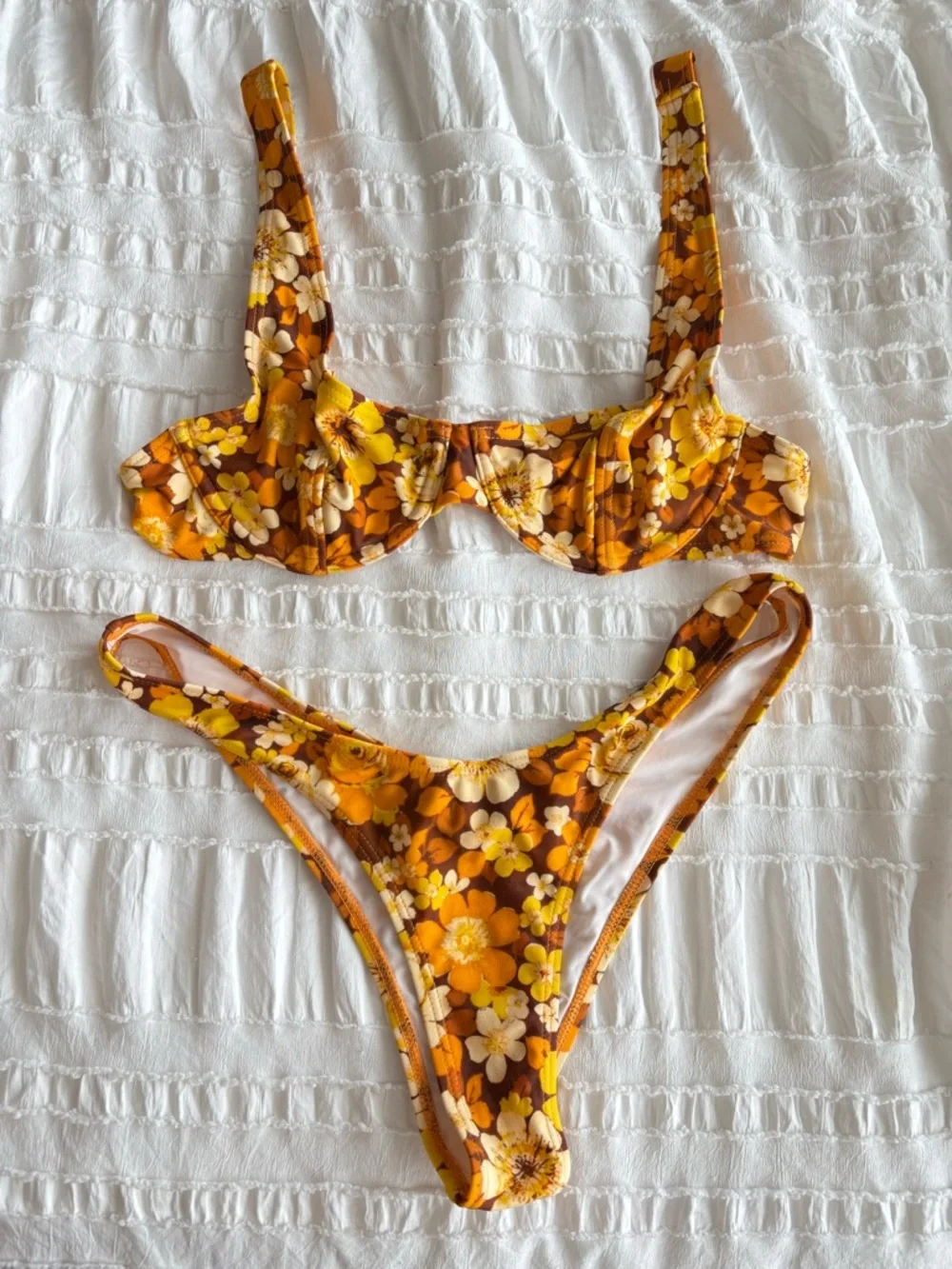 Snorkelbear SNRKLBR Gold Lands Bikini Set Underwire Top High Cut Bottom S M - Picture 3 of 7